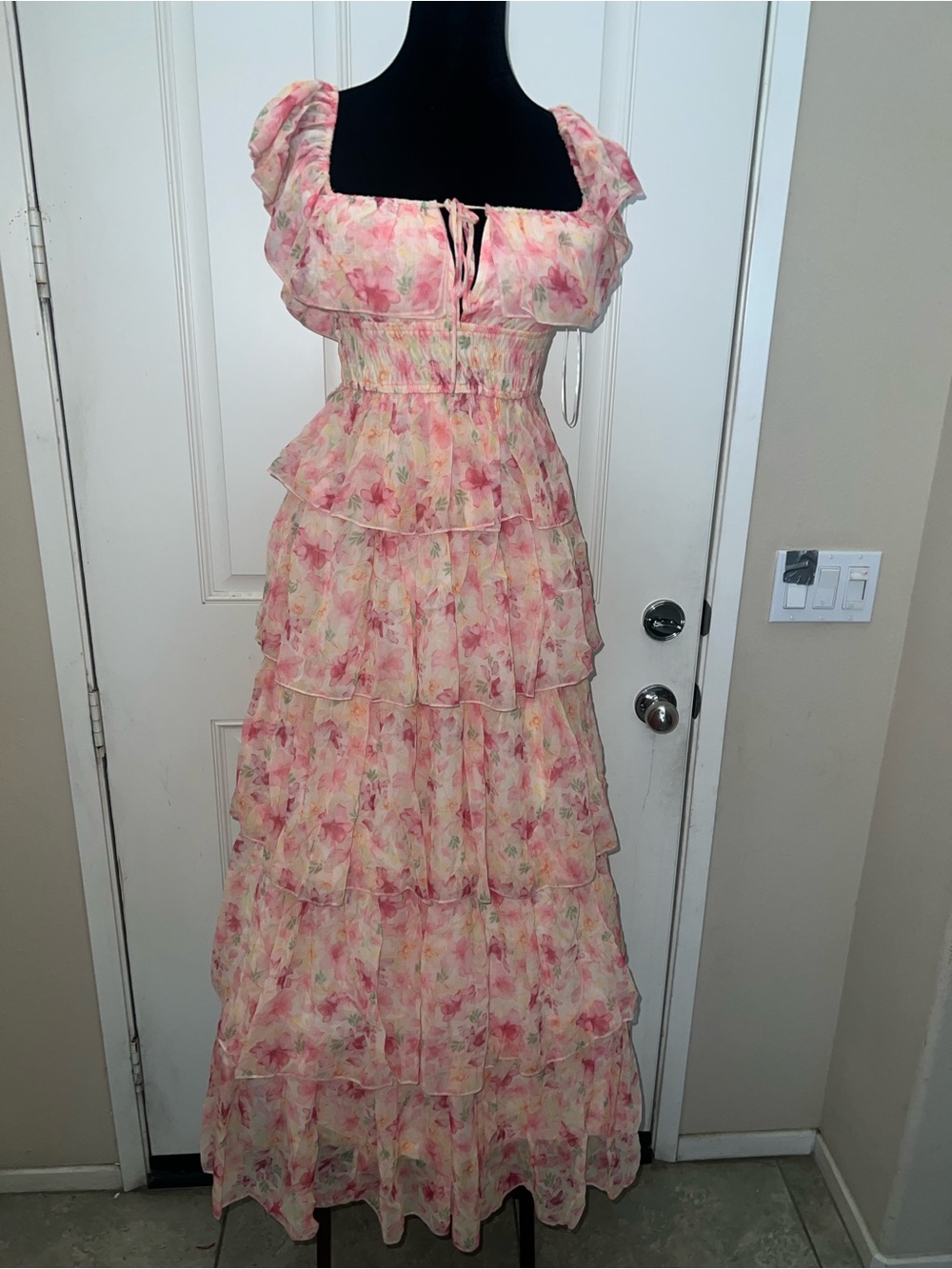 Petal & Pup Pink Floral Tiered Off-Shoulder Maxi Dress - Picture 3 of 8